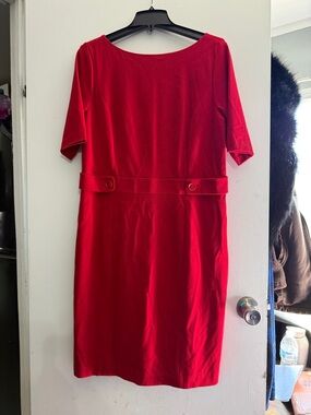 Talbots Red Belted Midi Sheath Dress